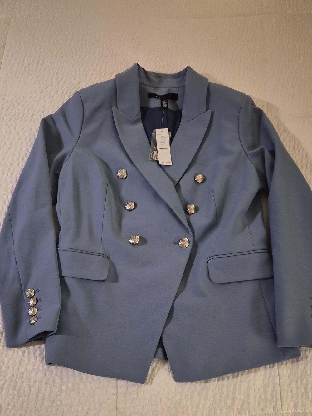 Women's Double-Breasted Light Blue Blazer with Decorative Buttons